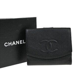 CHANEL CC Logo Bifold Compact Wallet Grained Calfskin Leather Black 83RF502